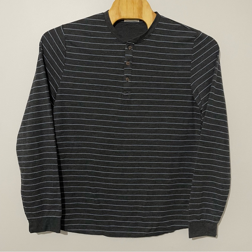 Marine Layer Men’s Augusta Double‎ Knit Gray Blue Striped Henley Size XL